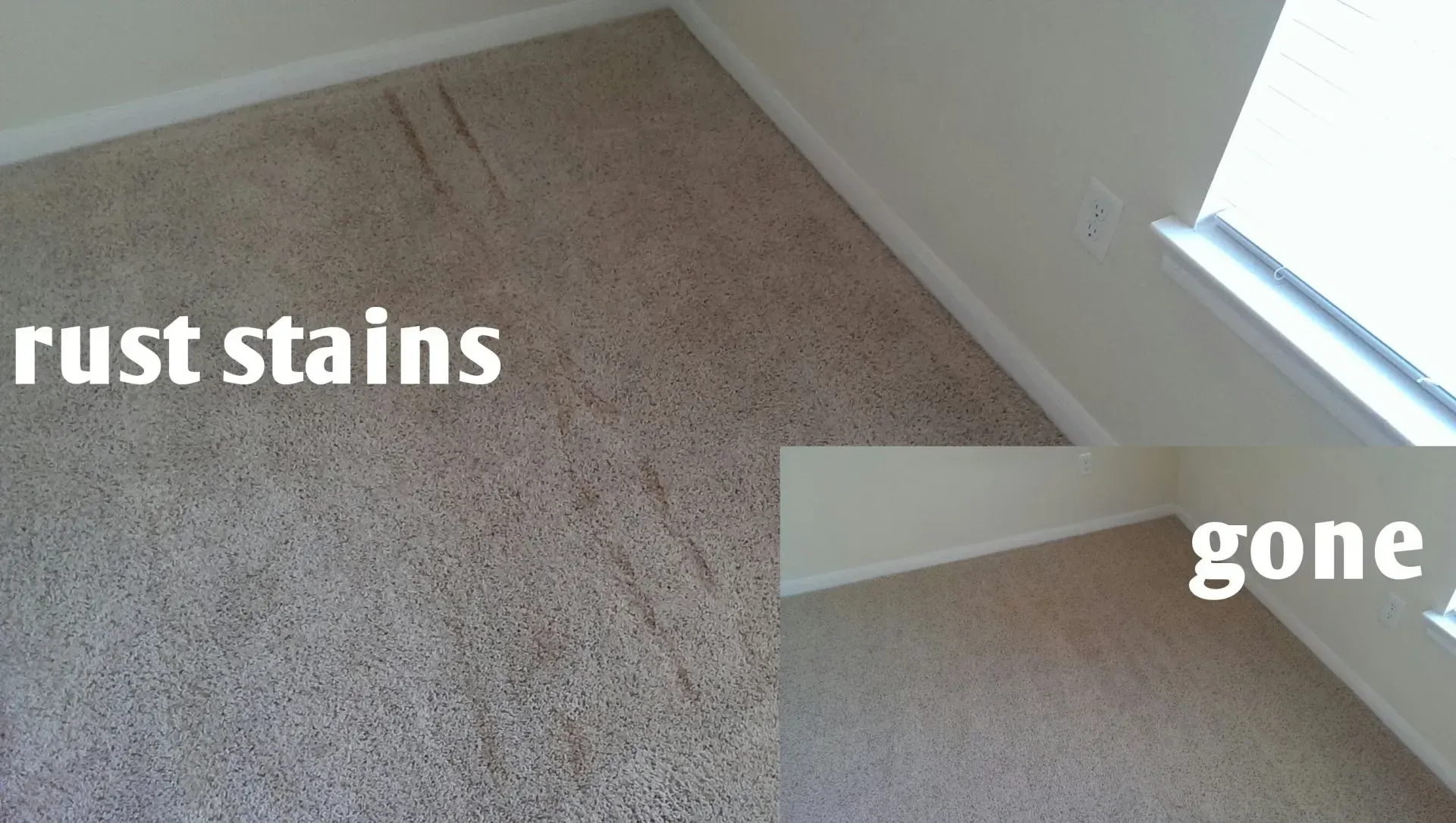 Before and after: rust stains removed from carpet